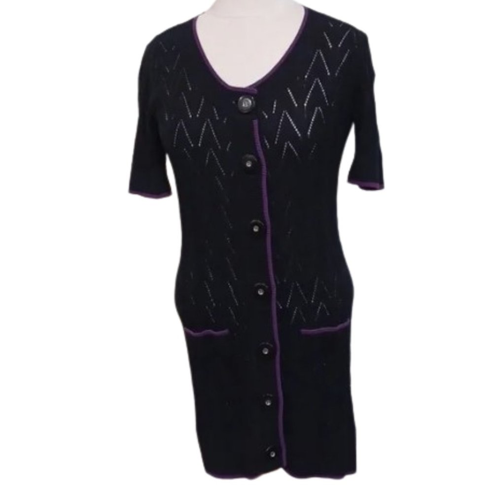 Mac & Jac Short Sleeve Long Line Cotton Lacy Cardigan- Sz. Sm - Picture 3 of 12